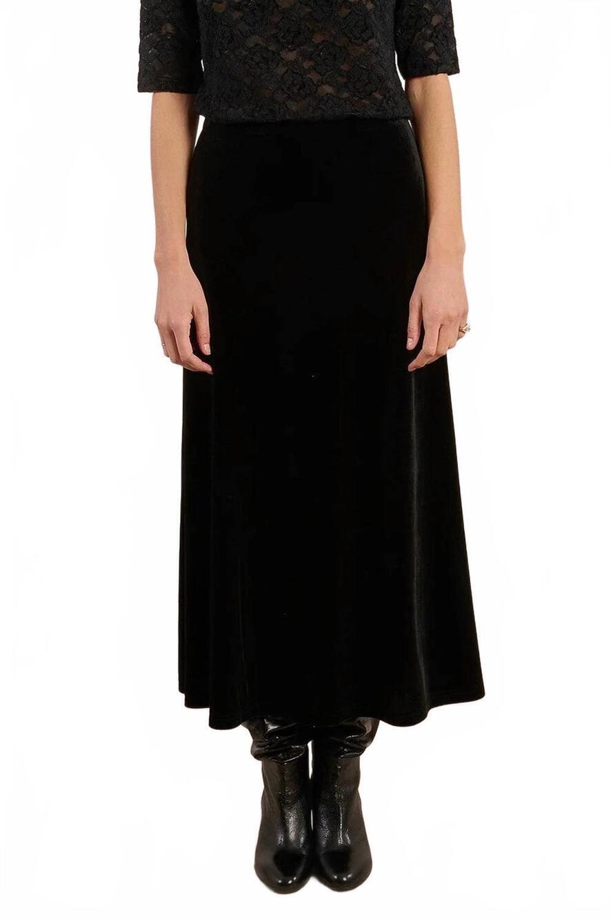 NEW MOLLY BRACKEN women's long velvet skirt in black